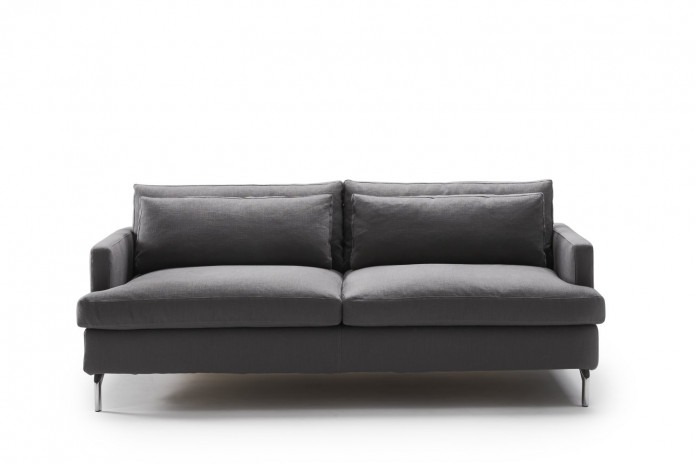 High legged 2-3 seater feather and foam sofa with recessed narrow arms