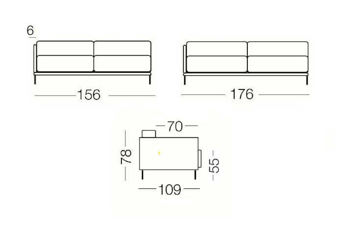 Dual tone Marsalis - 2 seater sofa, dimensions