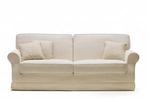 Traditional 3 seater sofa bed with kick pleat skirt and sock arms