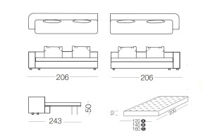 Foster - 2-seater sofa module with bed, measurements
