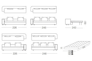 Foster - 3-seater sofa module with bed, measurements