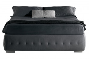 Tufted bed frame without headboard, upholstered in fabric, leather or faux leather