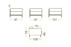Marsalis - Fixed single-seat element, dimensions