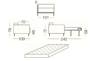 Marsalis - 1 seater sofa bed, dimensions