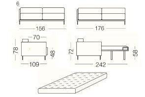Dual tone Marsalis - 2 seater sofa bed, dimensions