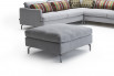 Modern footstool with metal legs and feather filled seat cushion