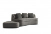 Curved modular sofa with side low pouffe