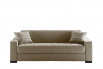 Tufted bench seat sofa with one-cushion seat and back, wide squared arms and low block feet