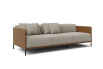 Side view of the 3 seater dual tone sofa bed with down feather decorative cushions