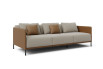 Side view of the 3 seater dual tone sofa bed with decorative cushions